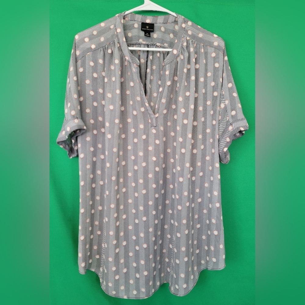 Worthington Blue Polka Dot Tunic Top